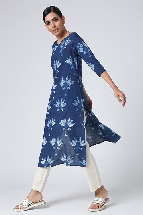 Nadia Indigo Block Printed Cotton Kurta For Women Online