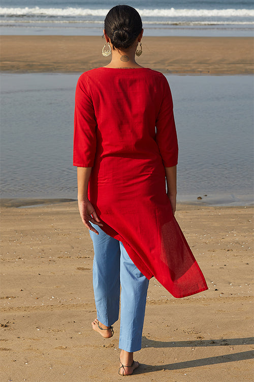 Okhai 'Juliet' Embroidered Mirror Work Cotton Handloom Long Kurta