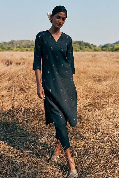 Okhai 'Spirit' Hand Embroidered Mirror Work Pure Cotton Long Kurta