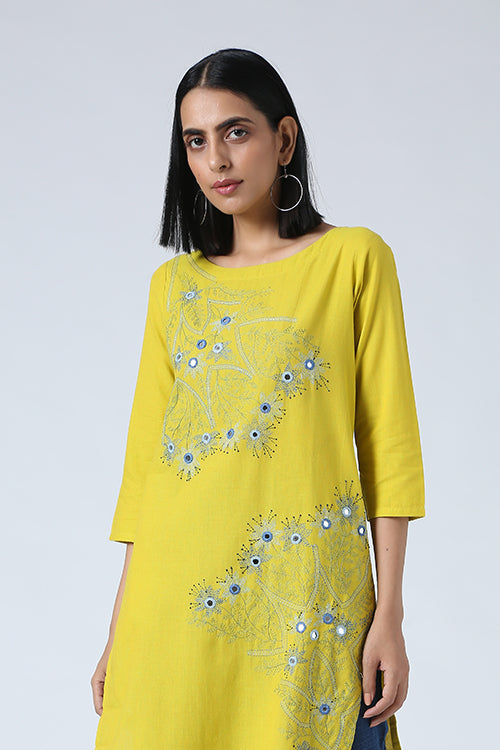 Okhai Sun Sparkle Hand Embroidered Pure Cotton Long Kurta For Women Online