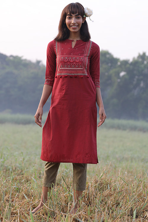 Okhai 'Marvel' Hand Embroidered Pure Cotton Kurta