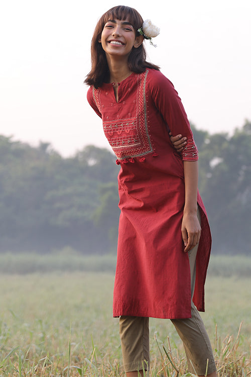 Okhai 'Marvel' Hand Embroidered Pure Cotton Kurta