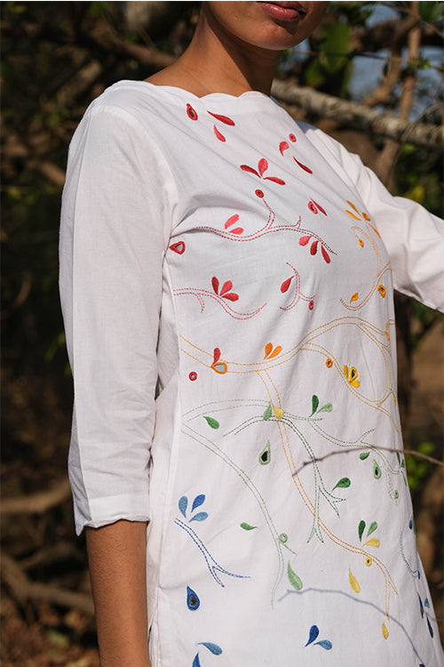 Butterfly Heart Embroidered Mirrorwork Cotton Kurta For Women