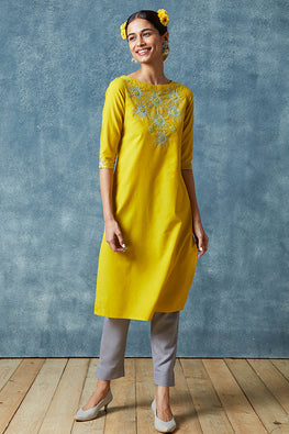 Okhai 'Flaring Torch' Hand Embroidered Pure Cotton Dress