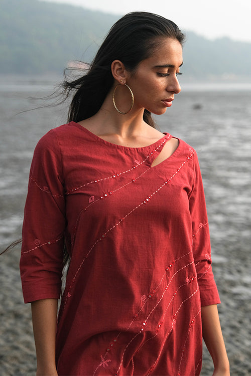 Okhai 'Joanna' Pure Cotton Hand Embroidered Mirror Work Kurta