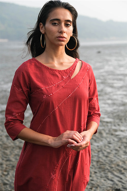 Okhai 'Joanna' Pure Cotton Hand Embroidered Mirror Work Kurta