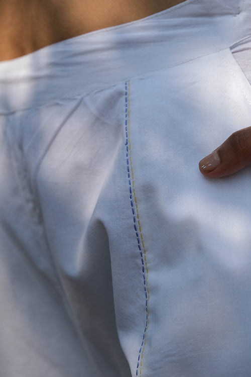 Okhai 'White Sky' Hand Embroidered Cotton Pants