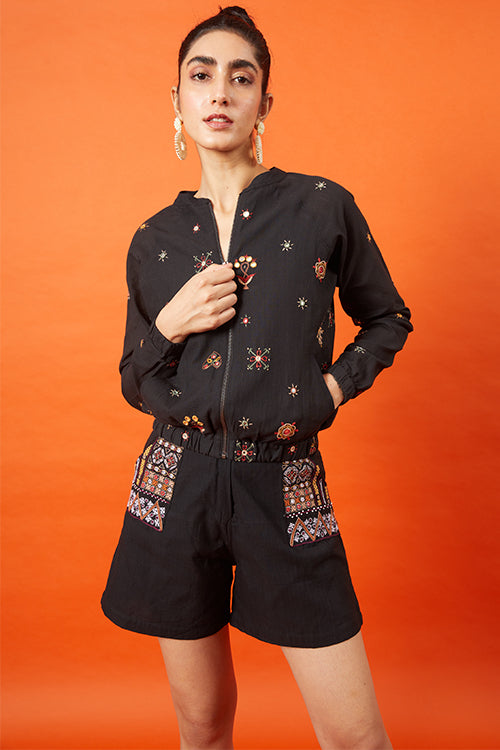 Okhai 'Arya' Pure Cotton Kutch Embroidered Shorts With Pockets