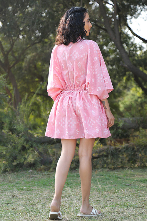 Okhai 'Pink Flare' Handloom Cotton Ikkat Dress