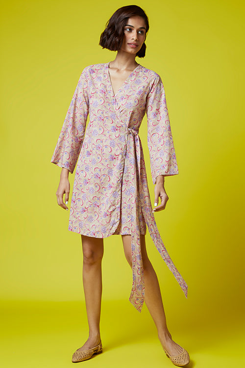 Tingle Pure Cotton Hand Block Printed Wrap Dress For Women Online