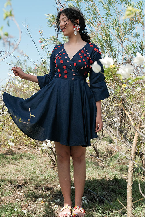 Bounce Pure Linen Hand Embroidered Summer Dress For Women Online