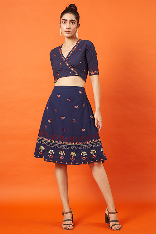 Sultana Blue Kutch Embroidered  Pure Cotton Skirt For Women Online