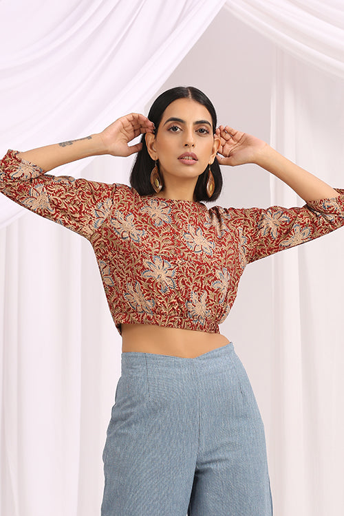 Okhai 'Jashan' Hand Block Printed Kalamkari Short Top