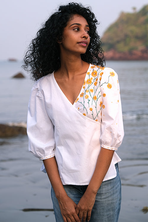 Okhai 'Tuscan Gold' Hand Embroidered Pure Cotton Wrap Top