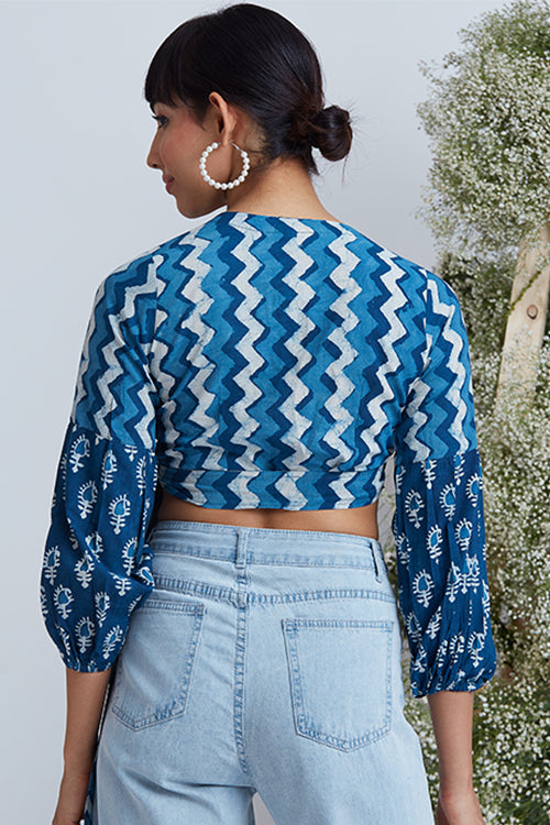 Okhai 'Willow' Hand Block Printed Pure Cotton Wap Top