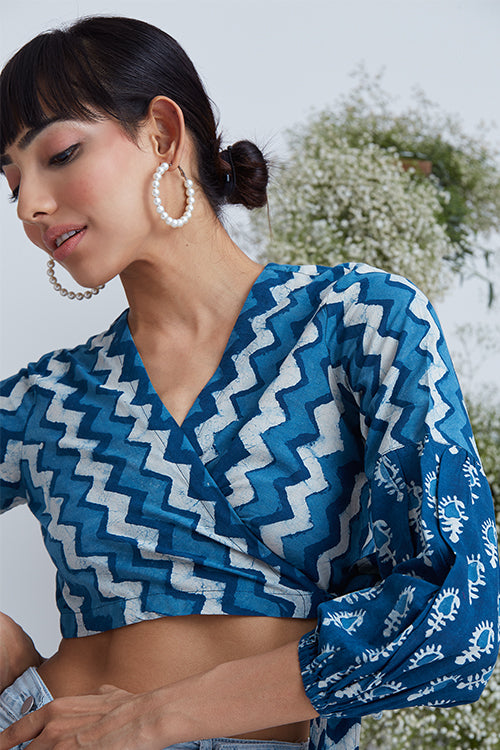 Okhai 'Willow' Hand Block Printed Pure Cotton Wap Top
