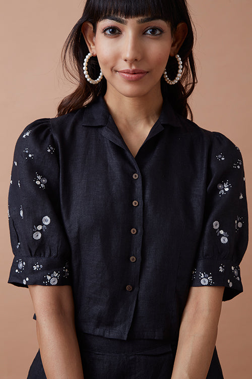 Okhai 'Mighty' Hand Embroidered Mirror Work Linen Shirt