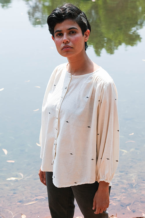 Okhai 'River Sky' Pure Cotton Handwoven Dobby Shirt