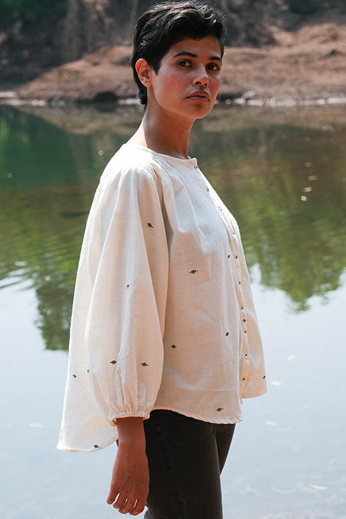 Okhai 'River Sky' Pure Cotton Handwoven Dobby Shirt