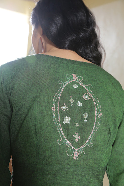 Blithsome Green  Mirror Work Cotton Hand Embroidered Short Top Online