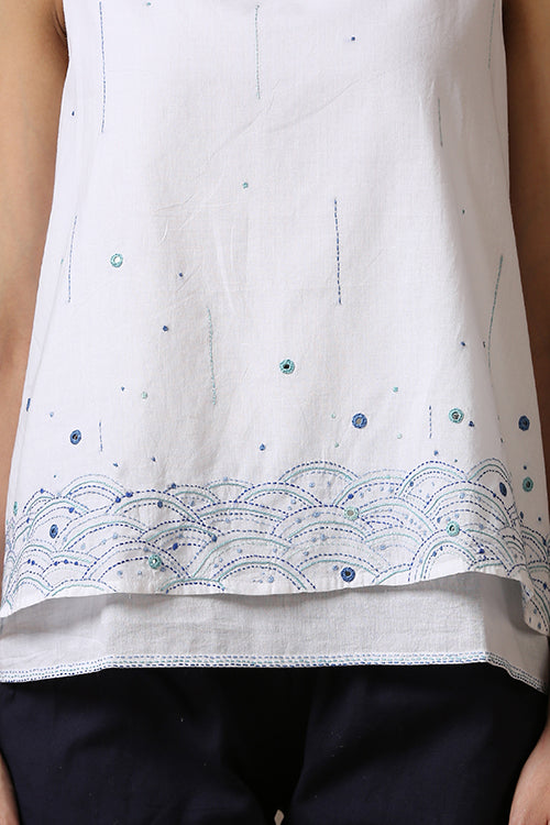 Okhai 'Misty Monsoon' Pure Cotton Hand Embroidered Mirror Work Top