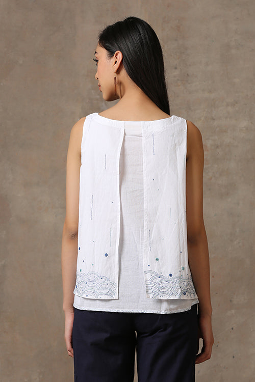 Okhai 'Misty Monsoon' Pure Cotton Hand Embroidered Mirror Work Top