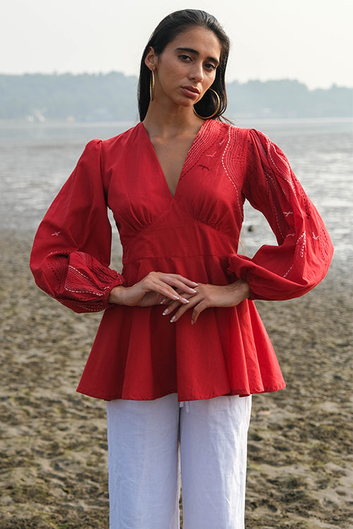 Okhai 'Seaweed' Pure Cotton Hand Embroidered Top