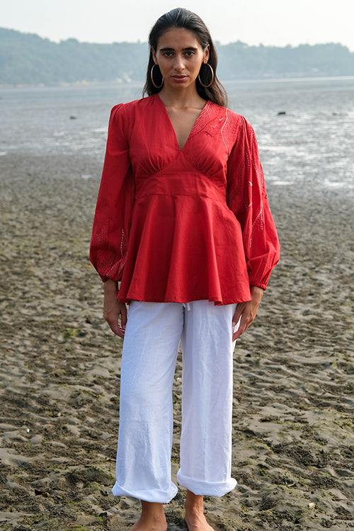 Okhai 'Seaweed' Pure Cotton Hand Embroidered Top