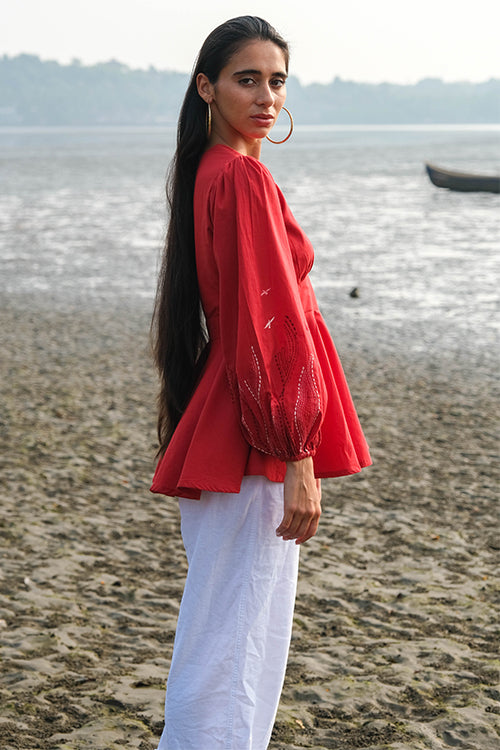 Okhai 'Seaweed' Pure Cotton Hand Embroidered Top