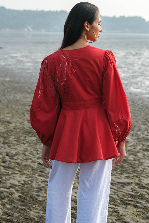 Okhai 'Seaweed' Pure Cotton Hand Embroidered Top