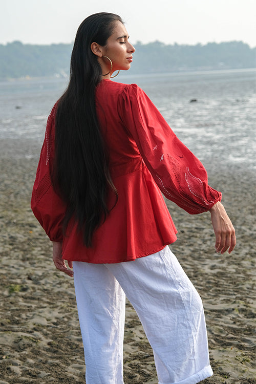 Okhai 'Seaweed' Pure Cotton Hand Embroidered Top