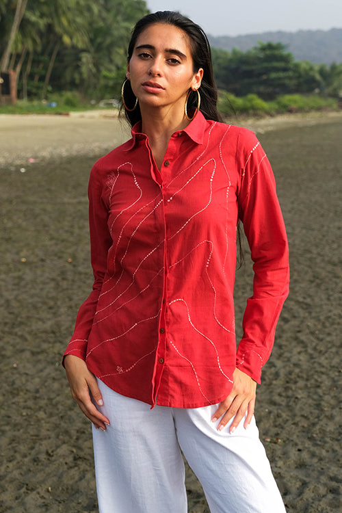 Okhai 'Briny Deep' Pure Cotton Hand Embroidered Shirt