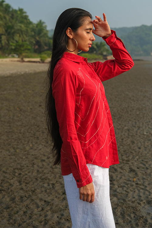 Okhai 'Briny Deep' Pure Cotton Hand Embroidered Shirt