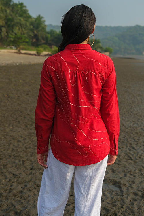 Okhai 'Briny Deep' Pure Cotton Hand Embroidered Shirt
