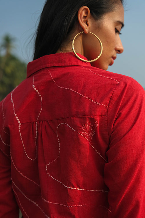 Okhai 'Briny Deep' Pure Cotton Hand Embroidered Shirt