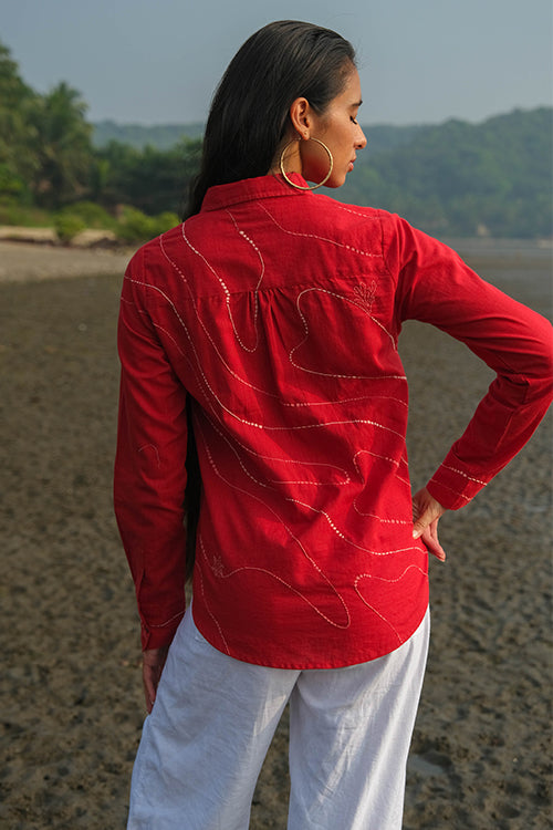 Okhai 'Briny Deep' Pure Cotton Hand Embroidered Shirt