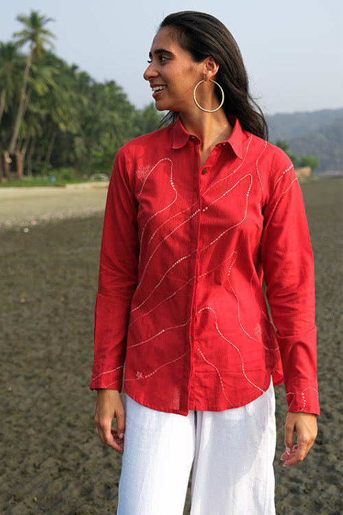 Okhai 'Briny Deep' Pure Cotton Hand Embroidered Shirt
