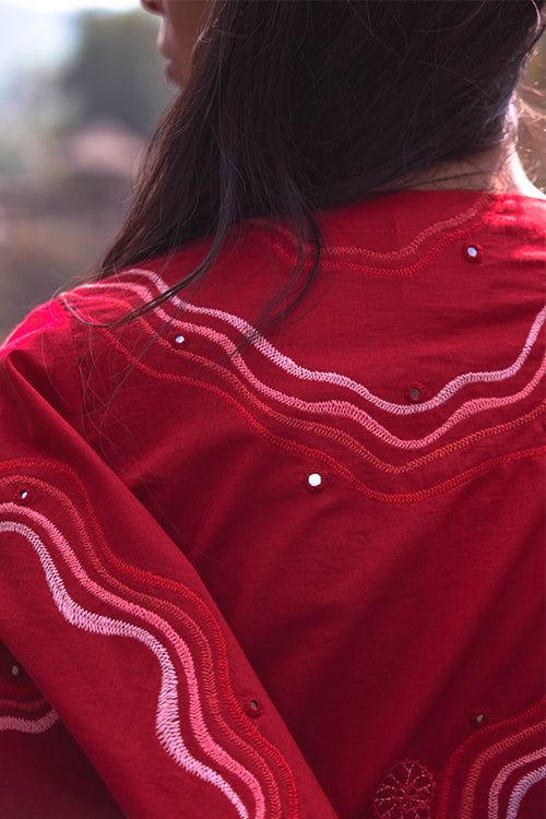 Okhai 'Coast' Pure Cotton Hand Embroidered Mirror Work Wrap Top