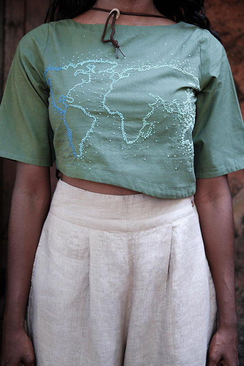 Earth Hand Embroidered and Mirror Work Resort Wear Short Top For Women Online