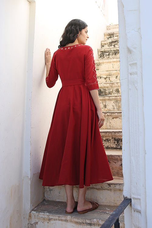 Okhai 'Sanguine' Pure Cotton Hand Embroidered Mirror Work Dress