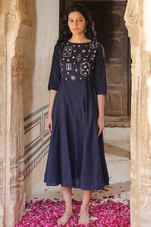 Luminary Pure Cotton Hand Embroidered Mirror Work Dress For Women Online