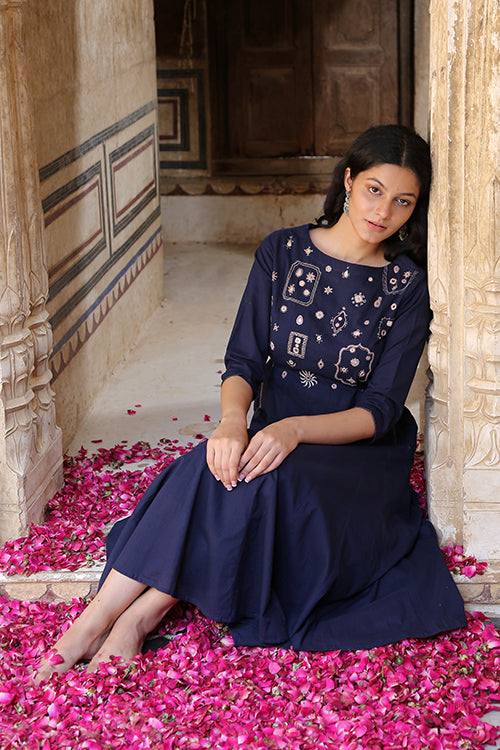 Okhai 'Luminary' Pure Cotton Hand Embroidered Mirror Work Dress