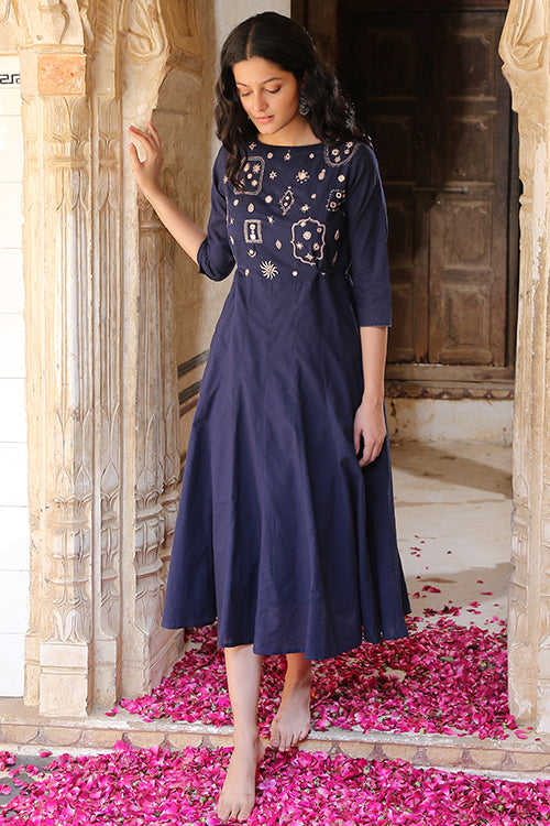 Okhai 'Luminary' Pure Cotton Hand Embroidered Mirror Work Dress