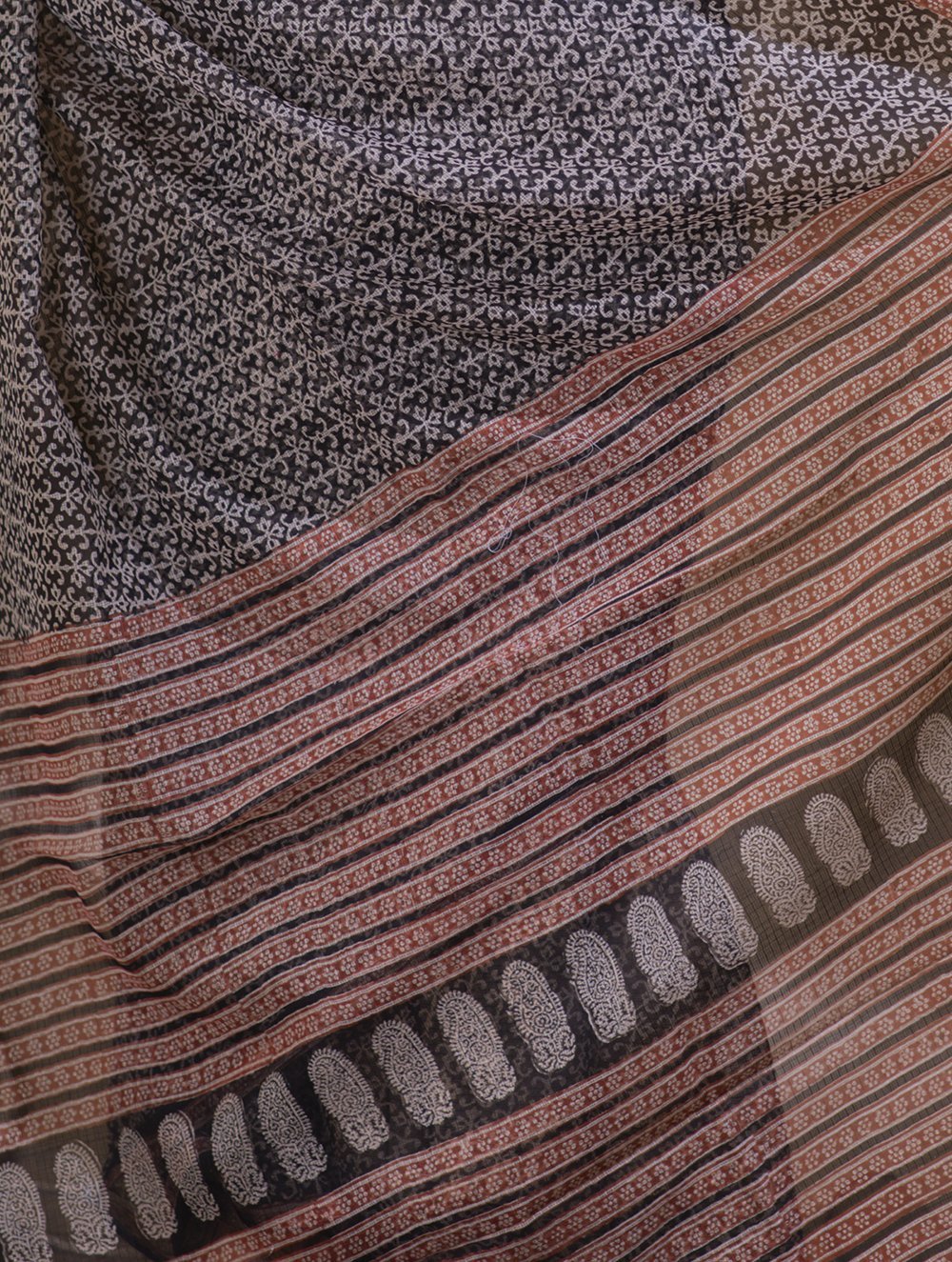 Light & Cool. Bagru Block Printed Kota Doria Saree - Black Print (Without Blouse Piece)