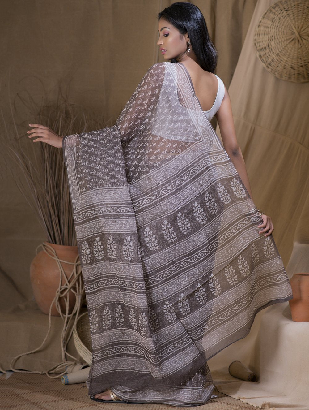 Light & Cool. Bagru Block Printed Kota Doria Saree - Blooming Buds (Without Blouse Piece)