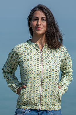 Melancholy Mirrorwork Printed Pure Cotton Bomber Jacket For Women Online