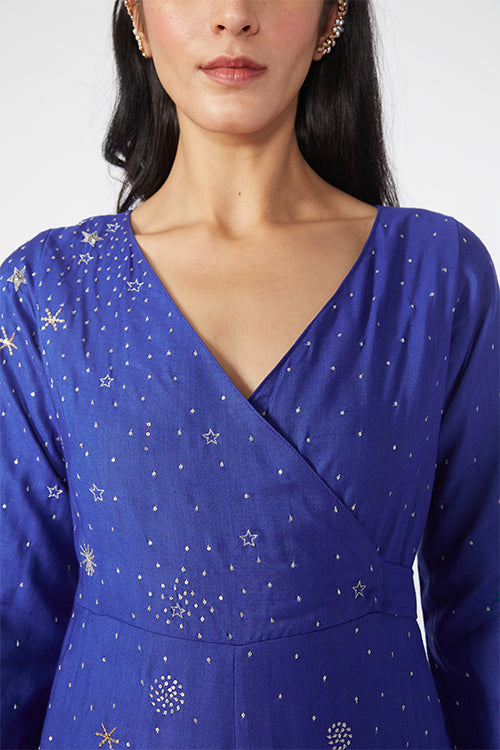 Okhai Cosmic Embroidered Wrap Blue Jumpsuit For Women Online