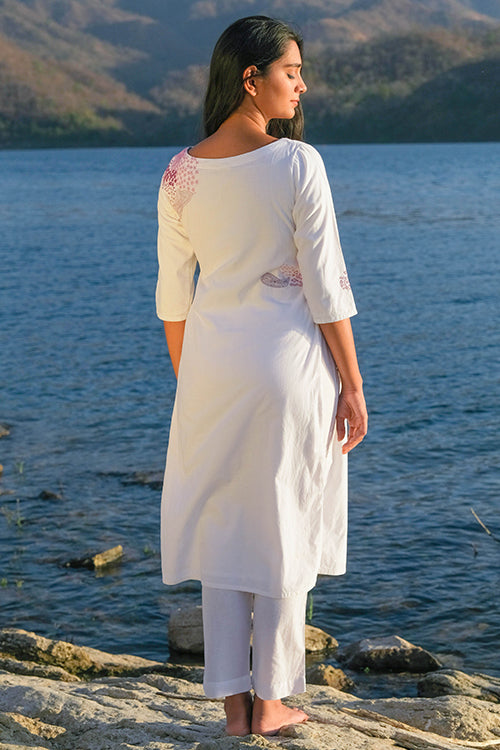 Okhai 'Tide' Pure Cotton Hand Embroidered Mirror Work Kurta Pant Set