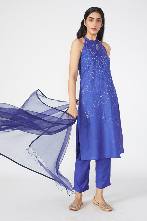 Venus Embroidered Blue Kurti Pant Set With Dupatta Online