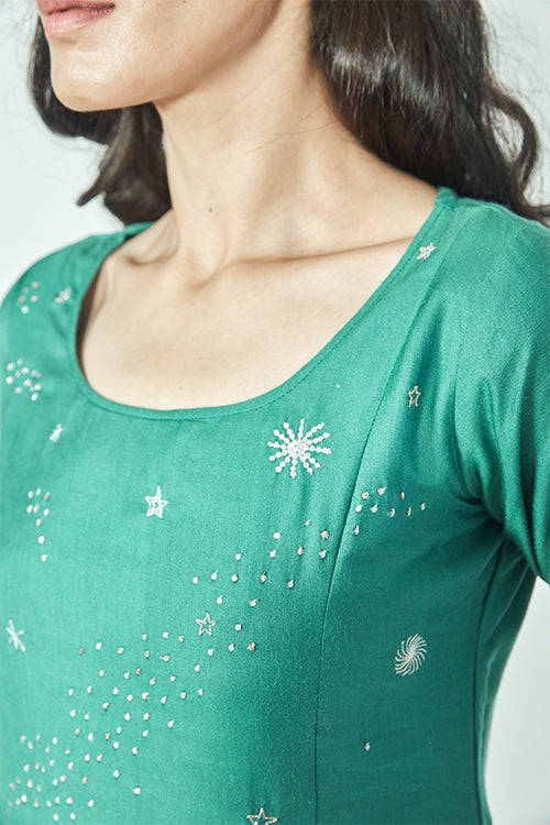 Utopia Embroidered Blueish Green Kurti Pant Set With Dupatta Online